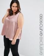 Asos Curve Satin Front Top With Jersey Wrap Back - Pink