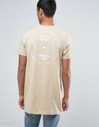 Asos Super Longline T-shirt With Circular Text Back Print In Beige - Beige