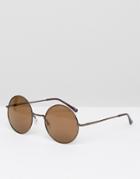 Asos Metal Round Sunglasses In Burnished Copper With Brown Lens - Brown