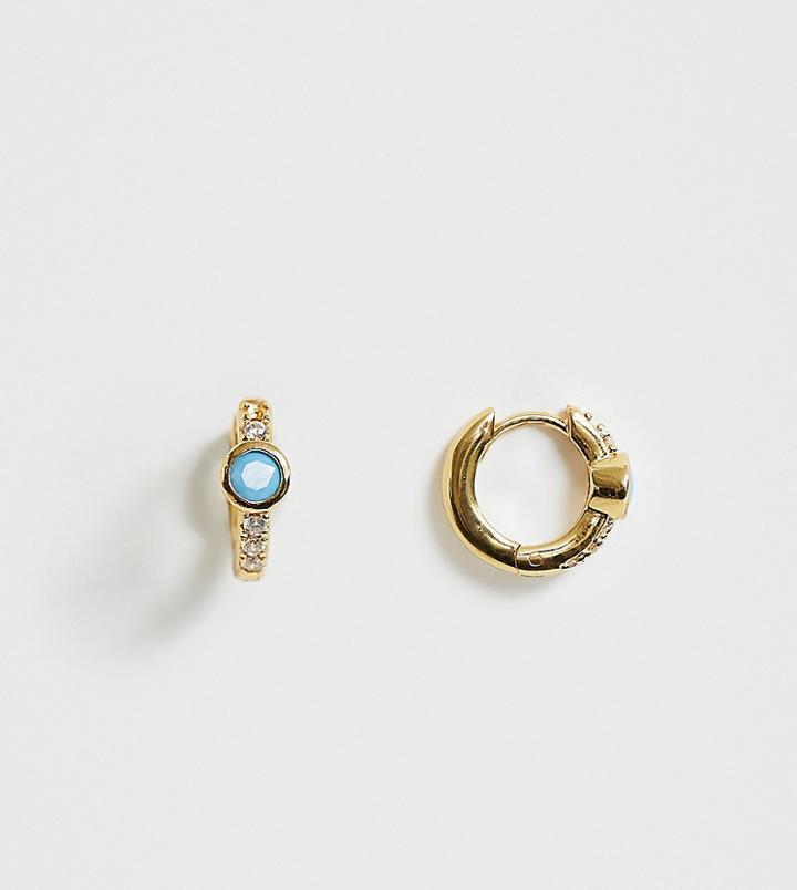 Orelia Gold Plated Pave Huggie Hoop Earrings With Turquoise Stone