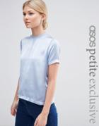 Asos Petite Satin Front Jersey Back T-shirt - Blue