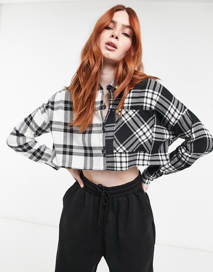 Bershka Mixed Check Crop Shirt In Multi