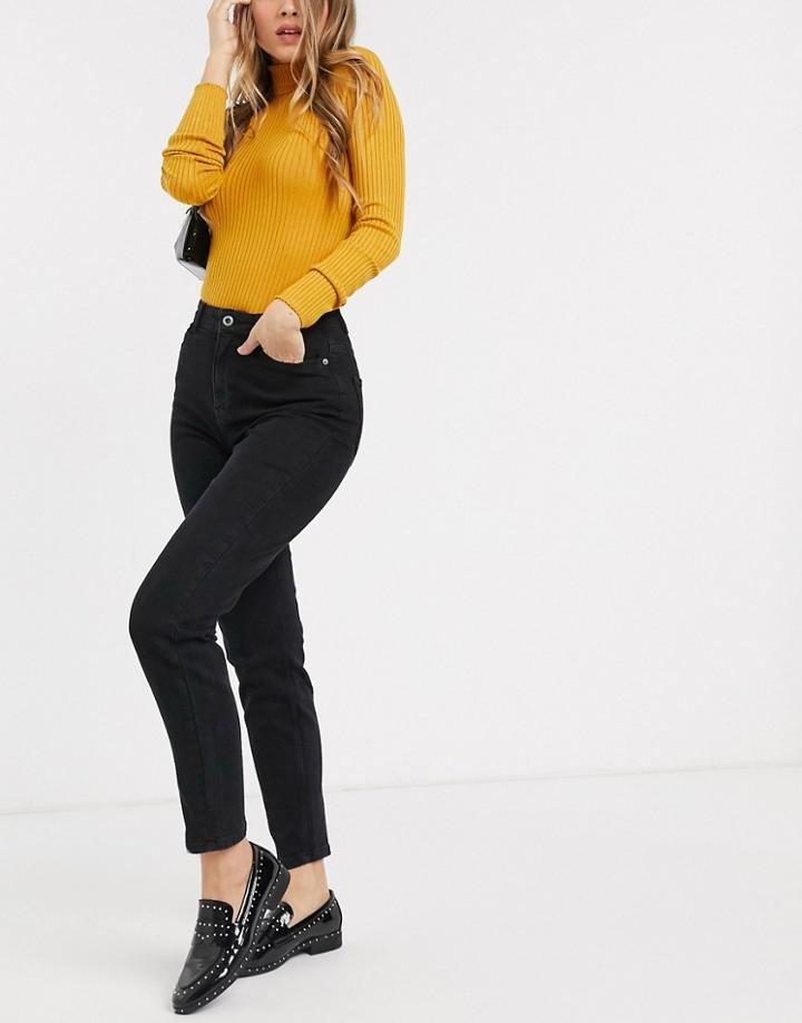 Pieces High Waist Mom Jean In Black
