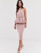 Asos Design Halter Peplum Midi Pencil Dress-pink