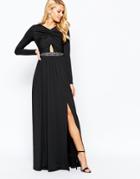 Little Mistress Knot Front Maxi Dress With Embellished Waist And Cut Out Detail - Black