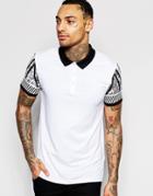 Asos Muscle Jersey Polo With Paisley Sleeve Print - White