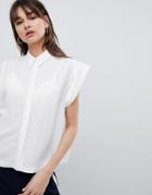 Asos Design Boxy Shirt With Pleat Detail - White