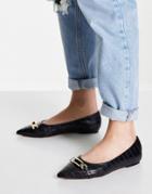 Asos Design Lyrical Pointed Ballet Flats In Black Croc With Snaffle Trim