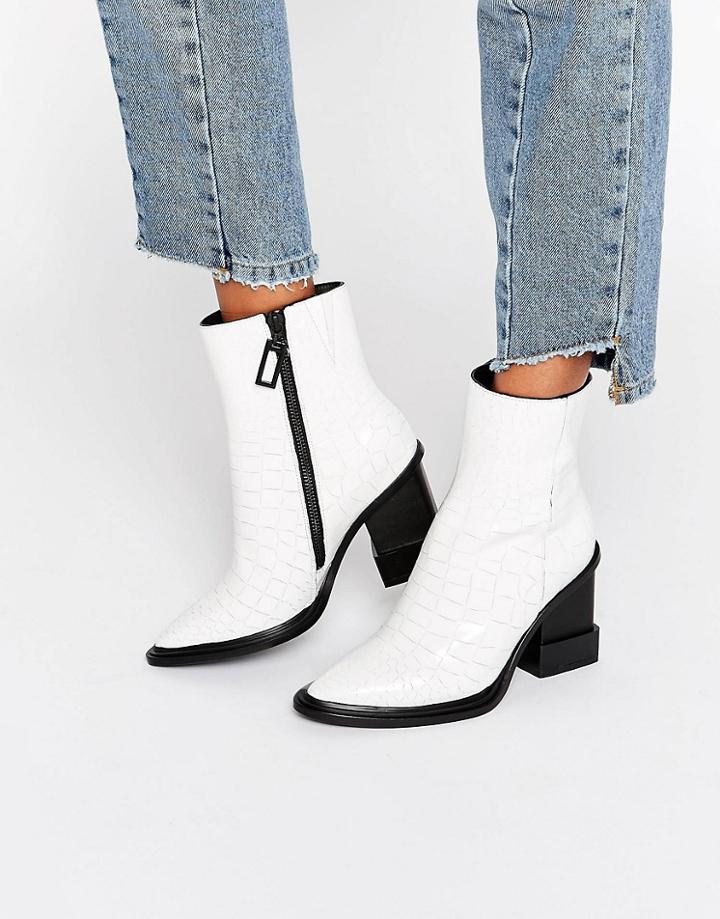 Kat Maconie Paloma White Croc Leather Heeled Ankle Boots - White