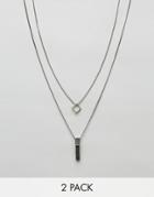 Icon Brand Square & Stone Pendant Necklaces In 2 Pack - Silver