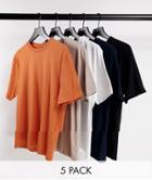 River Island 5-pack Slim Fit T-shirts In Orange