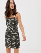 Asos Design Cord Dress In Camo Print-multi