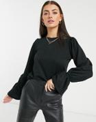 River Island Long Sleeve Puff Sleeve Top In Black