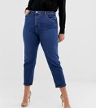 Asos Design Curve High Rise Farleigh 'slim' Mom Jeans In Dark Wash - Mblue-blues