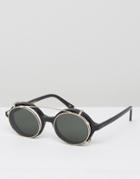 Han Kjobenhavn Round Sunglasses Doc Clip On In Black - Black