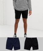 Asos Design 2 Pack Skinny Chino Shorts In Black & Navy Save - Multi