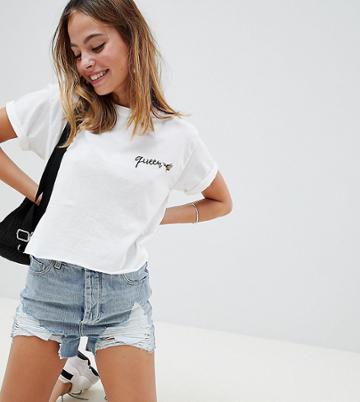 Miss Selfridge Petite T-shirt With Queen Bee Slogan In White - White