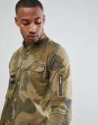 Only & Sons Slim Fit Shirt With All Over Print And Military Pockets - Green