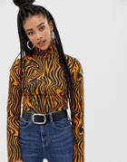 Collusion High Neck Top In Zebra Print - Orange