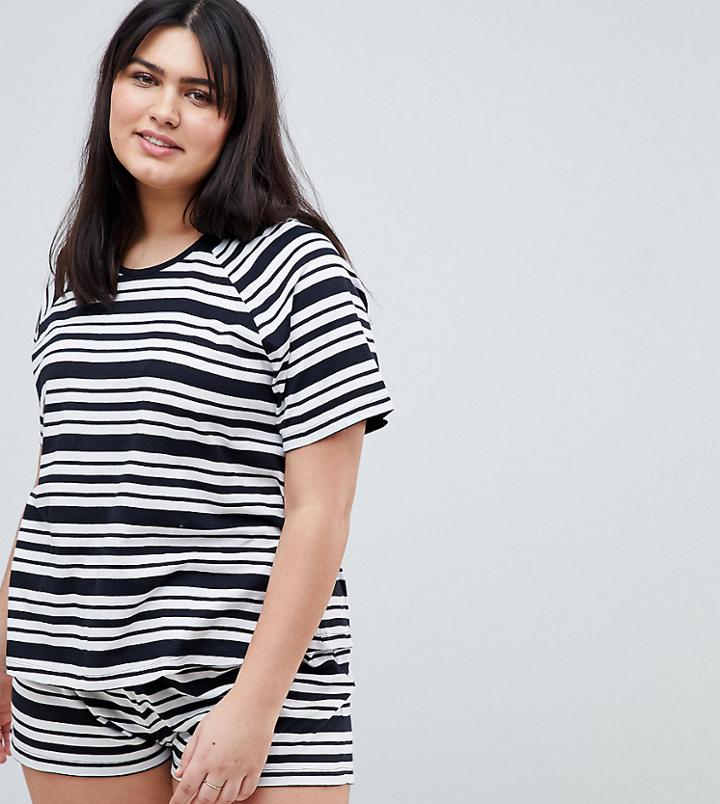 Asos Design Curve Varied Stripe Tee And Short Set - Multi