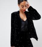 Fashion Union Tall Velvet Blazer In All Over Rhinestone Two-piece - Black