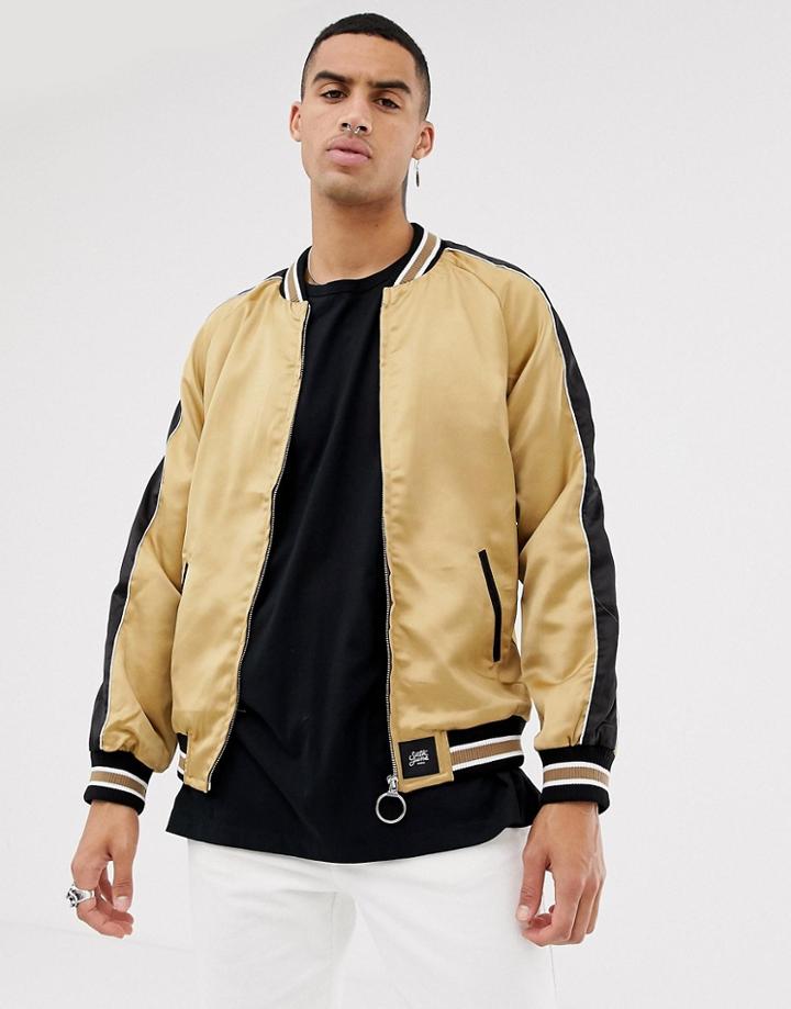 Sixth June Satin Bomber In Gold With Side Stripe - Gold