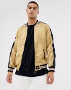 Sixth June Satin Bomber In Gold With Side Stripe - Gold