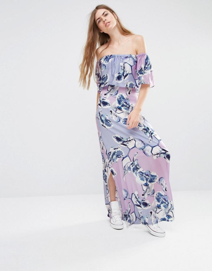 Every Cloud Patched Floral Off Shoulder Maxi Dress - Multi Print