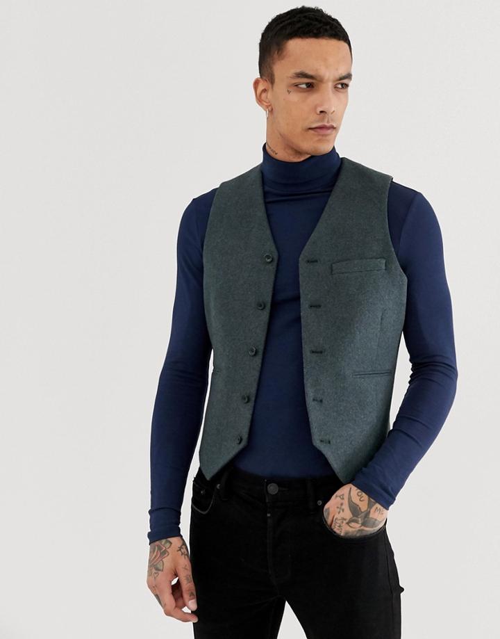 Asos Skinny Suit Vest In Teal Green Wool Blend