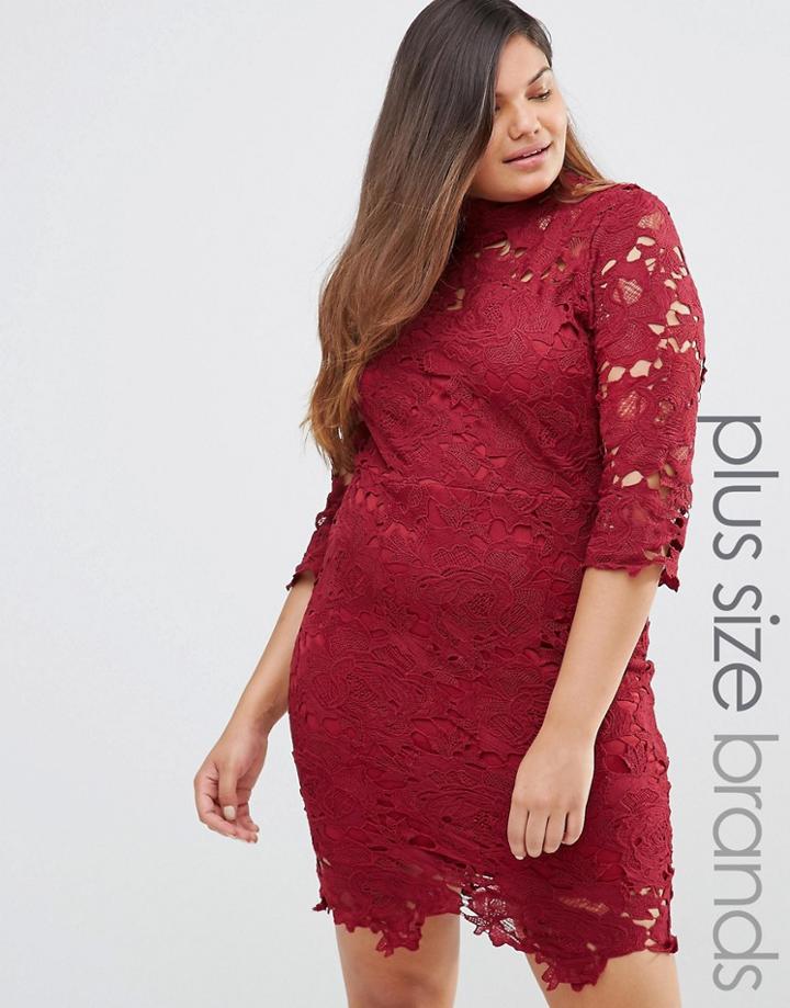 Club L Plus Crochet Mini Shift Dress - Red