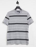 Asos Design Organic Horizontal Striped T-shirt In Black & Gray Heather With Seam Detail