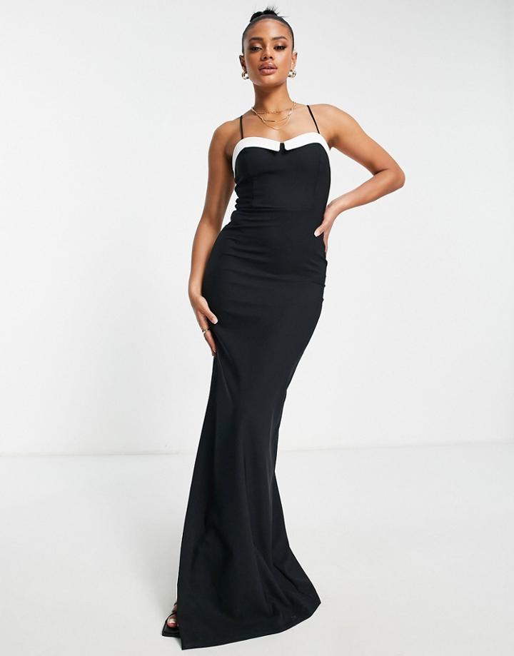 Trendyol Bandeau White Trim Maxi Dress In Black