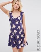 Asos Petite Sleeveless Printed Tea Dress With Sweetheart Neck - Multi