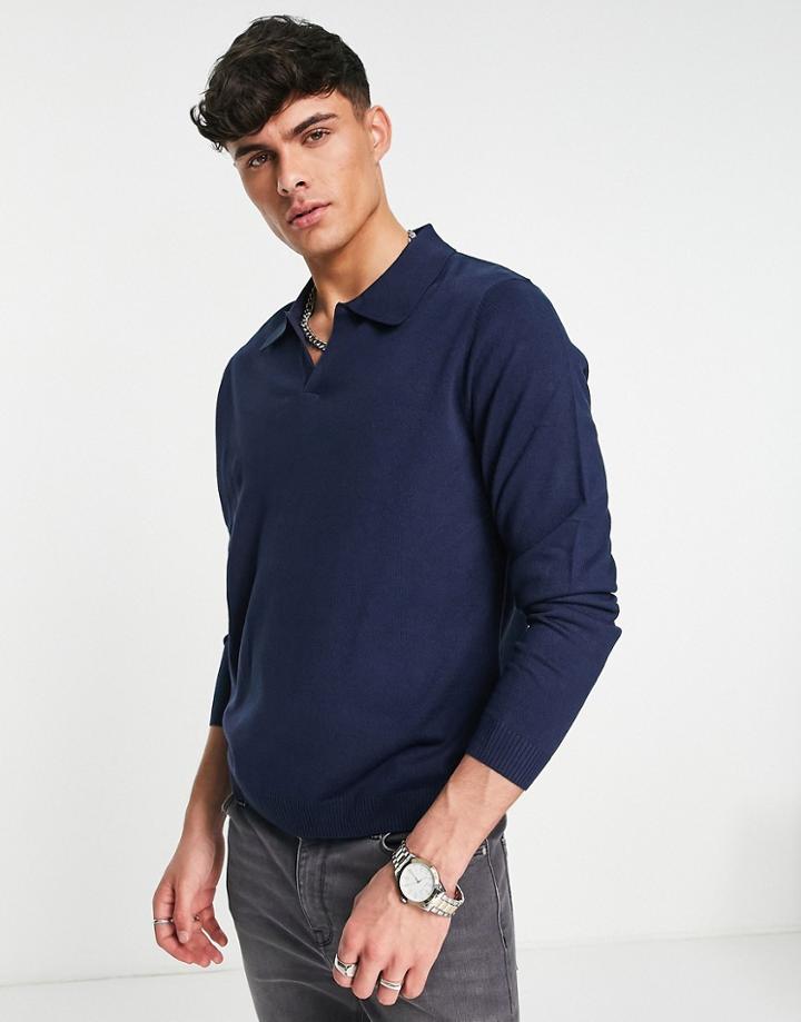 Harry Brown Collared Knitted Sweater-navy