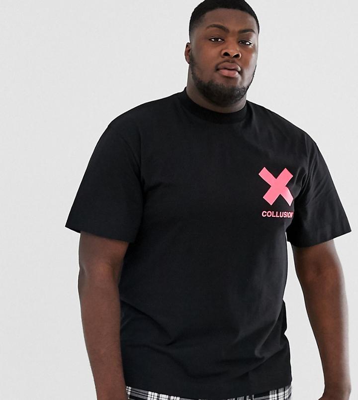 Collusion Plus Logo T-shirt In Black With Neon Print - Black