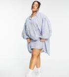 Asos Design Curve Pintuck Mini Smock Dress In Blue Stripe Embroidery-multi