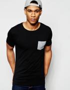 Asos Muscle T-shirt With Contrast Pocket And Back In Gray Nep - Black