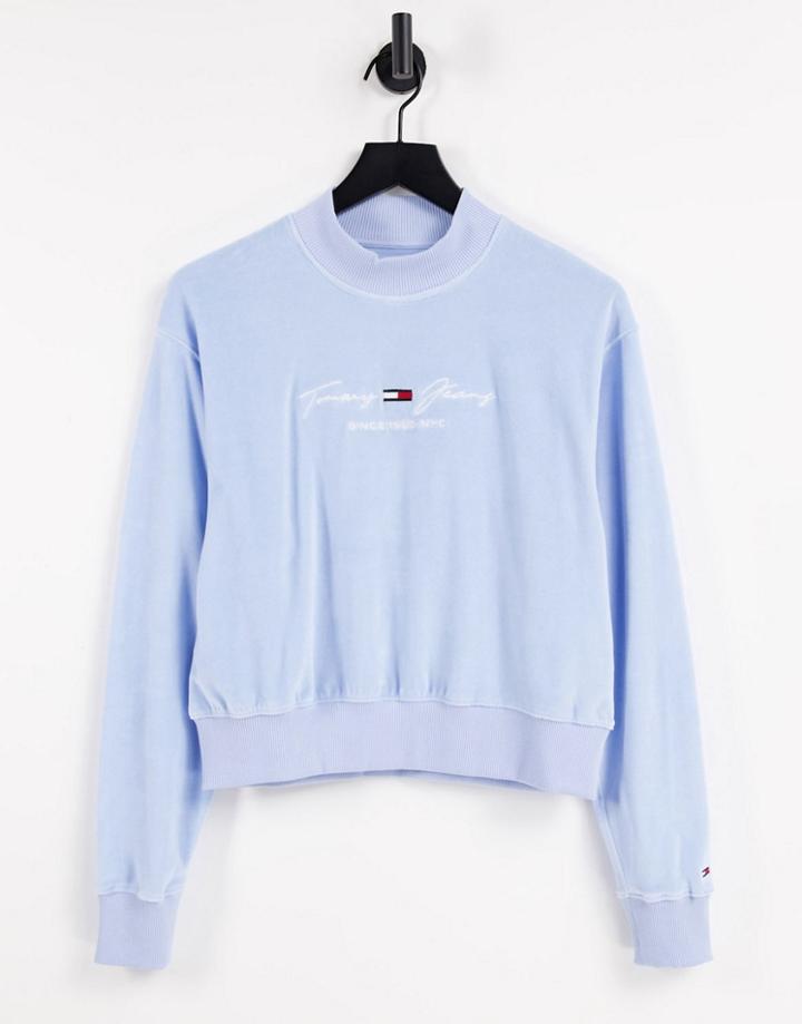 Tommy Jeans Pastel Collection Set Velour Sweater In Blue-blues