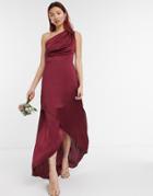 Tfnc Bridesmaid One-shoulder Maxi Dress In Burgundy-red