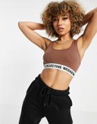 Asos Weekend Collective Scoop Neck Crop Top With Elastic Hem In Brown