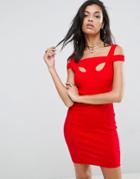 Asos Mini Strappy Bodycon Dress With Shoulder Detail In Rib - Red