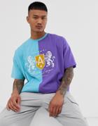 Asos Design Oversized T-shirt With Color Block Panels And Heritage Print-multi