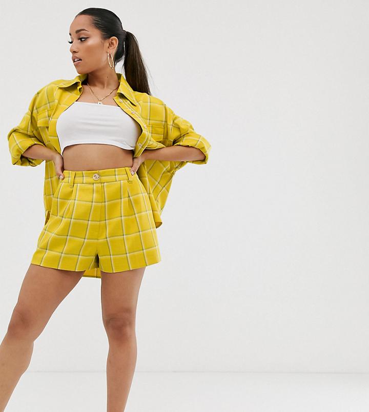 Asos Design Petite Yellow Check Suit Shorts - Multi