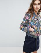 Needle And Thread Floral Embroidered Bomber Jacket - Blue
