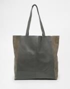 Warehouse Leather And Suede Shopper Bag - Gray