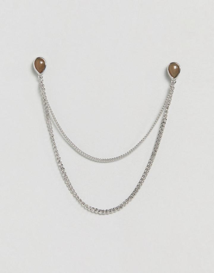 Designb Khaki Drop Collar Tips & Chain In Silver Exclusive To Asos - Silver