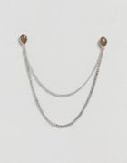 Designb Khaki Drop Collar Tips & Chain In Silver Exclusive To Asos - Silver