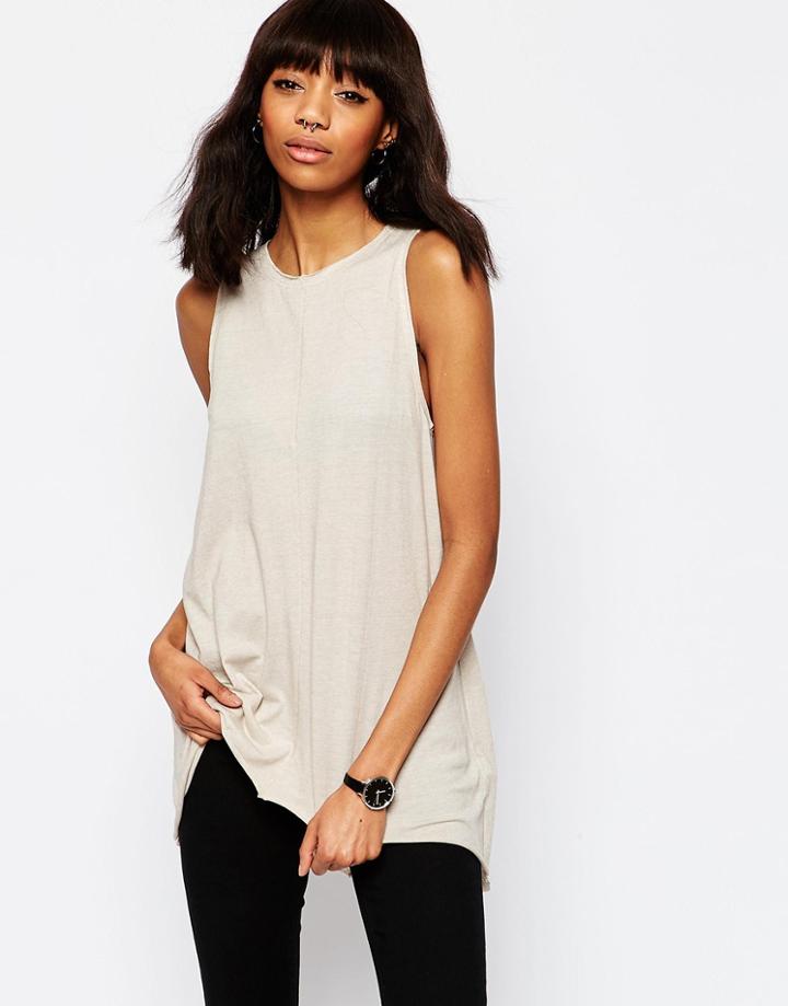 Asos Tank With Dip Back In Textured Jersey - Oatmeal