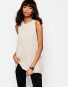 Asos Tank With Dip Back In Textured Jersey - Oatmeal