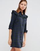 Asos Shirt Dress With Frill In Check - Multi